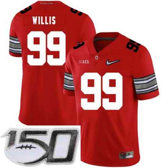 Ohio State Buckeyes 99 Bill Willis Red Diamond Nike Logo College Football Stitched 150th Anniversary Patch Jersey